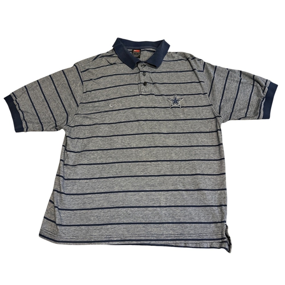 Nike Dallas‎ Cowboys NFL Short Sleeve Polo Shirt Mens Large Striped Navy Blue